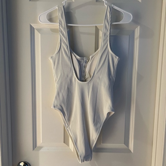 Aerie White Bodysuit with Scoop Neckline - Picture 2 of 4